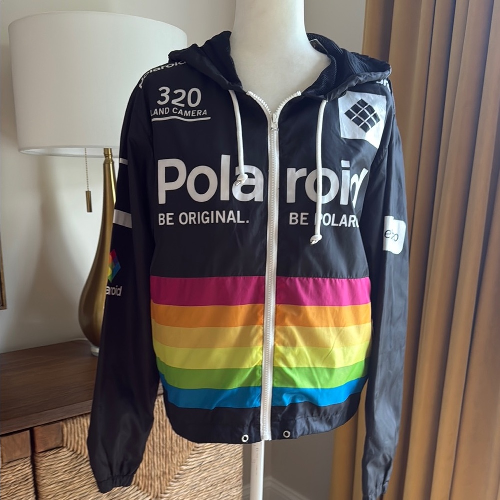 Polaroid Black windbreaker Jacket with Multicolor Stripes - Picture 1 of 9